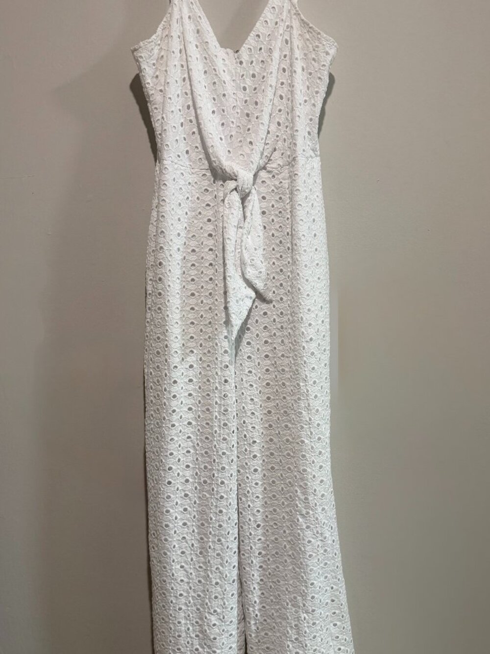 INC International Concepts White Eyelet Lace Tie Front Wide Leg Jumpsuit